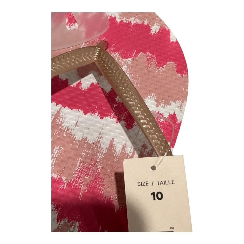 Joe Fresh Flip Flop Sandals Womens Size 10 Pink Stripe Gold Shoes Beach Casual - Picture 6 of 7